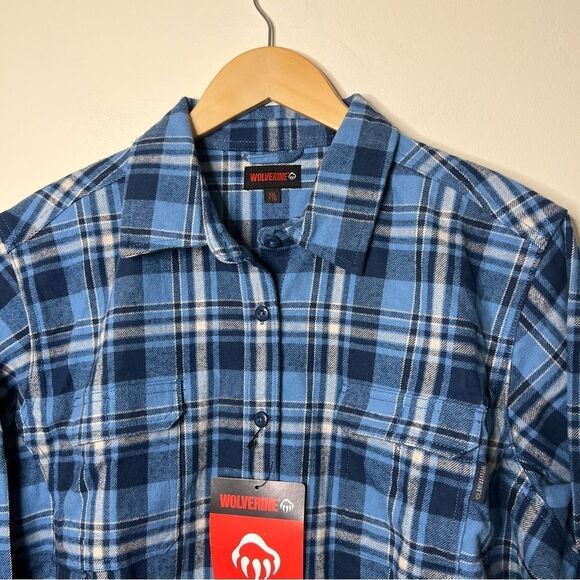 Women’s 2X Wolverine NWT Blue Flannel Button Up Top 🏷 w/hand pockets Bluebell - Picture 10 of 16
